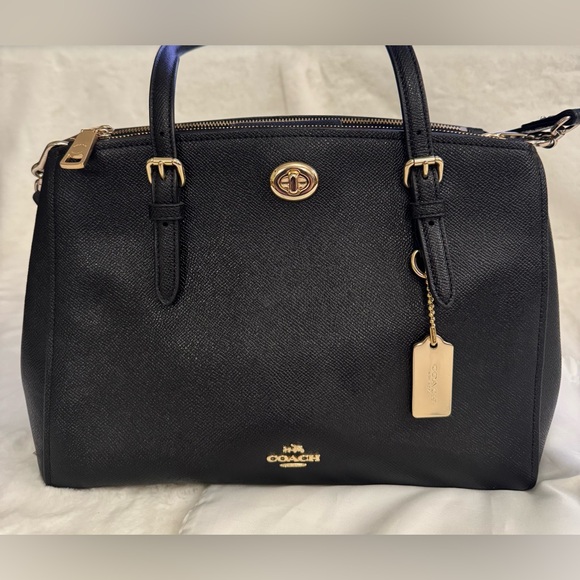 Coach Turnlock Carryall Satchel in Crossgrain Leather, Black - Picture 6 of 13